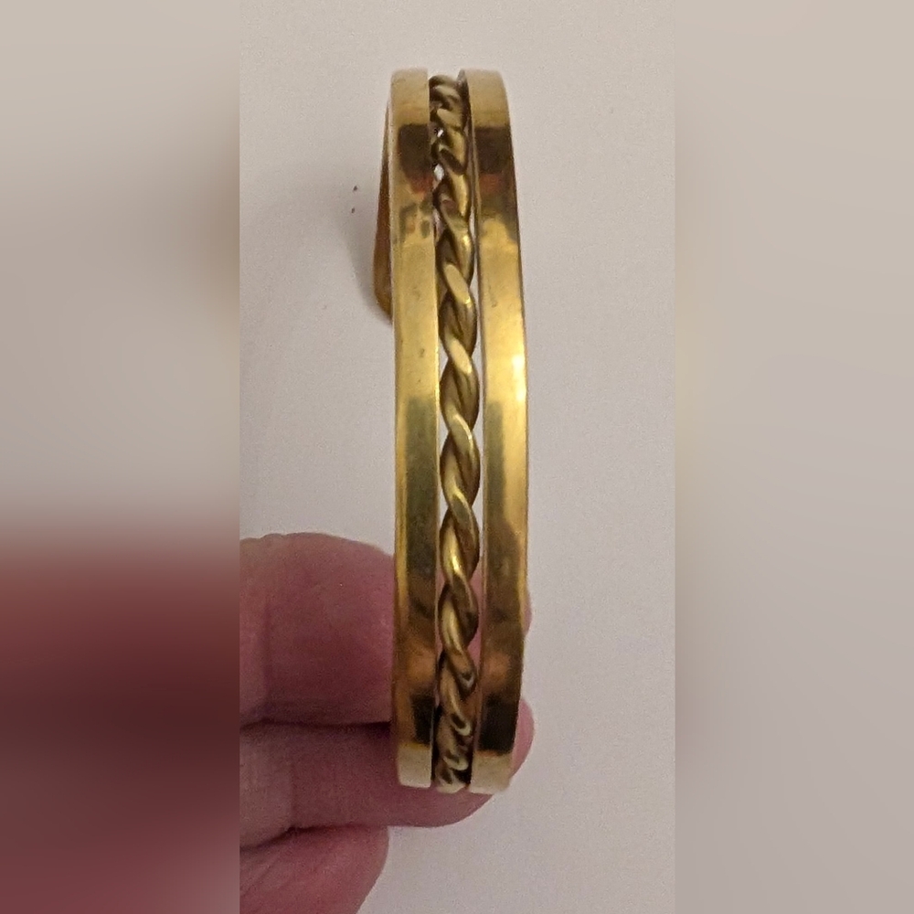 Brass Cuff with Braided Detail, Artisan Solid Brass Cuff, 50's-70's Brass Cuff